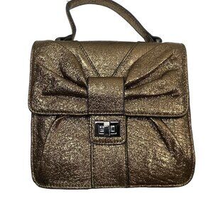 Betsey Johnson Gold Purse Metallic Gold Crossbody Bag With Bow Accent Square Sha